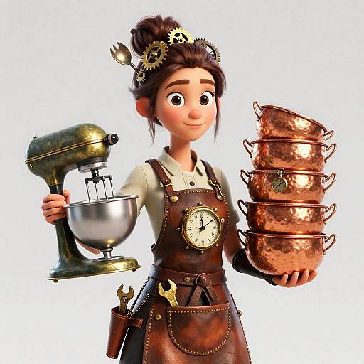 Whimsical Steampunk Inventor Baker 3D