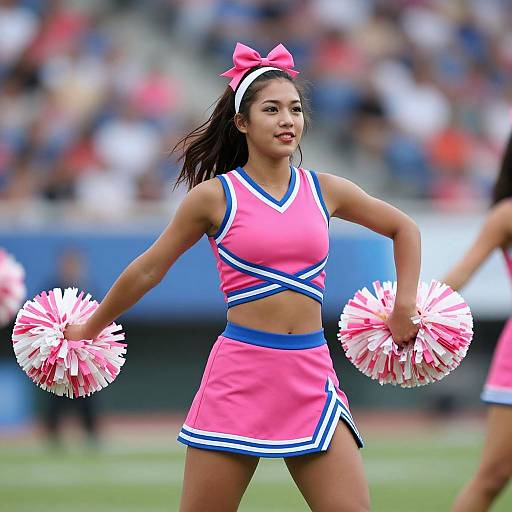 Energetic Female Cheerleader in Pink Blue