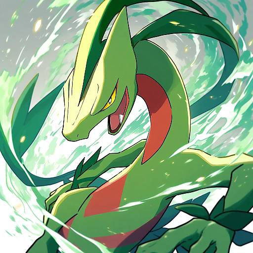 Illustration of Grovyle, pokemon in the style of Kyouno