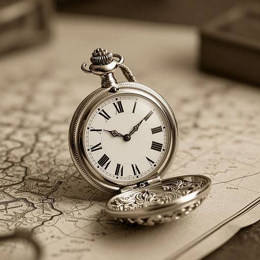 Vintage Ornate Pocket Watch on Map