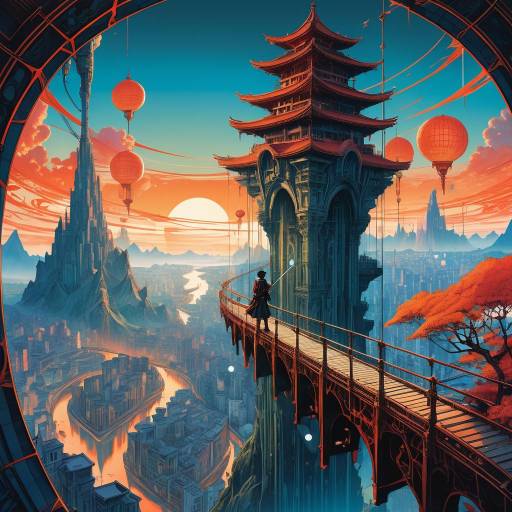 Surreal Adventure: Explorer in Vibrant Cityscape Surreal Adventure: Explorer in Vibrant Cityscape