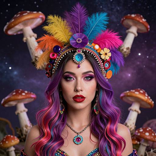 Psychedelic Woman with Cosmic Mushrooms