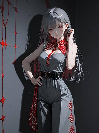 Stylish Anime Woman in Bold Jumpsuit