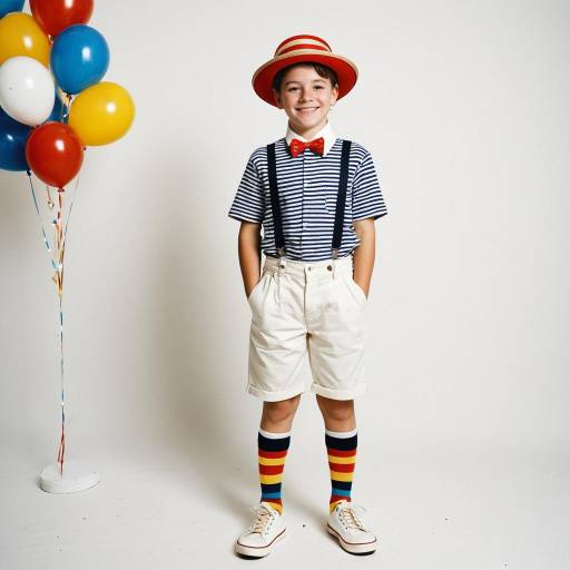 Smiling Boy in Striped Shirt with Colorful Balloons