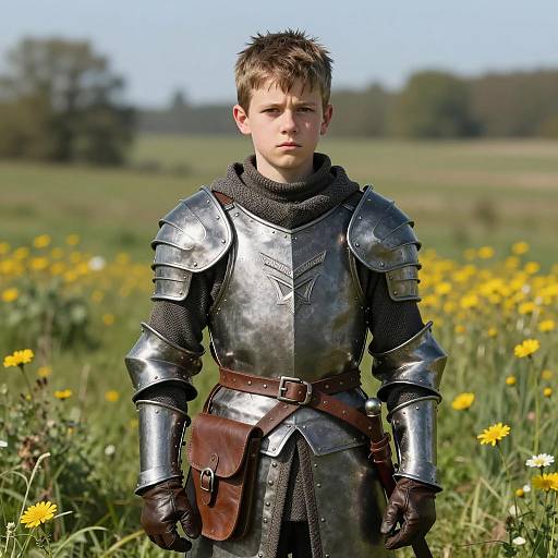 Boy in Medieval Knight Armor Outdoors