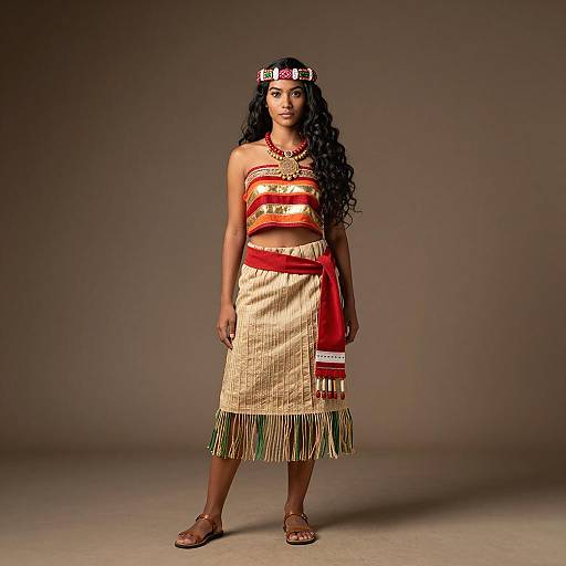 Woman in Traditional Moana-Inspired Costume