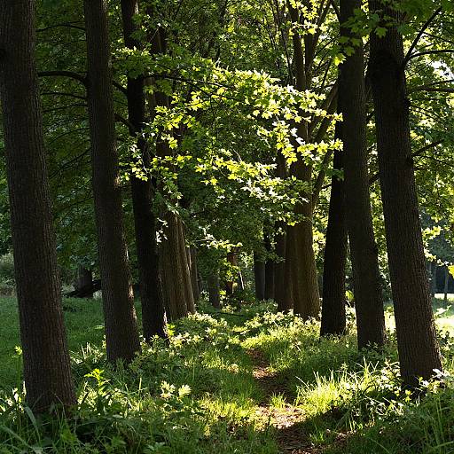Sunlit Forest Path with Dappled Light