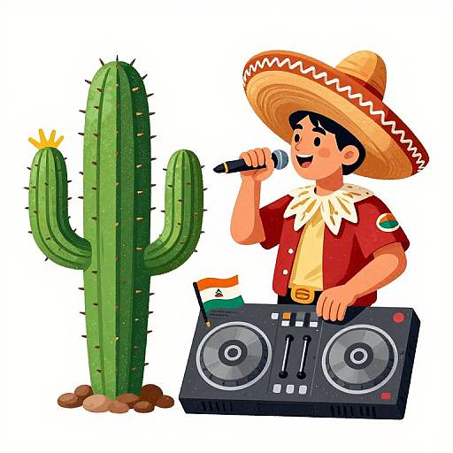 Hispanic Cactus DJ Illustration