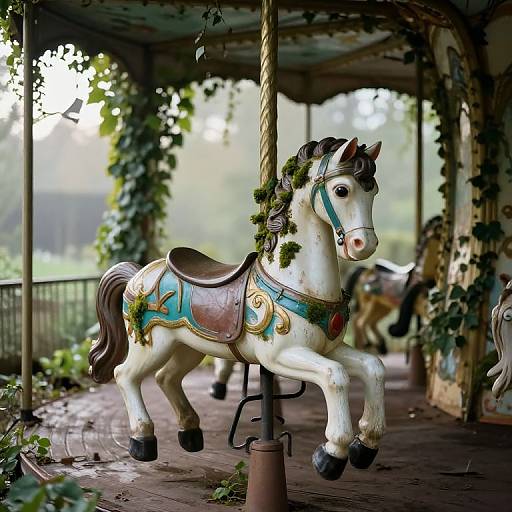 Abandoned Ivy-Covered Carousel Horse