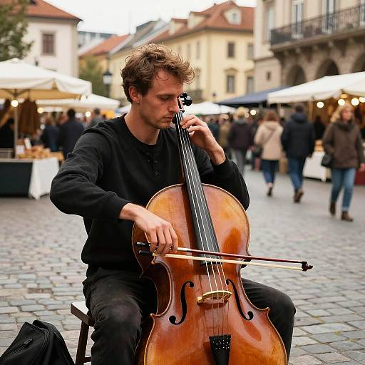 Realistic Street Musician in European Square