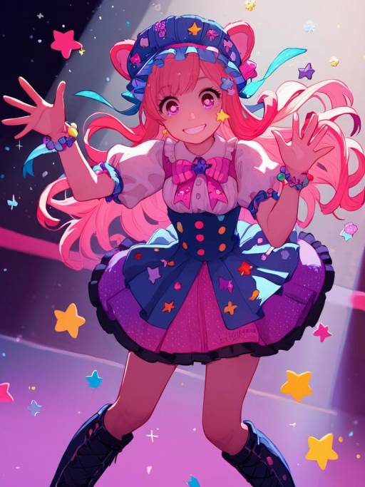 Cheerful Idol Girl in Pastel Outfit
