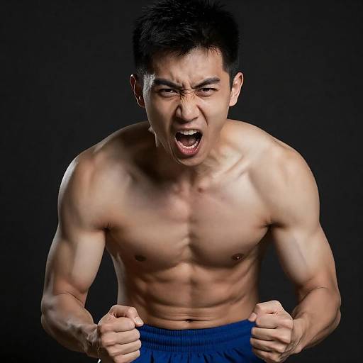 Intense Asian Man in Black Background