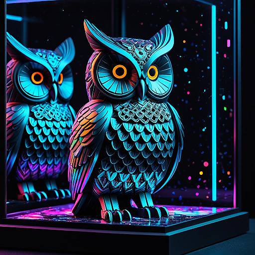Matte Ceramic Owl Figurine in Cyberpunk Display