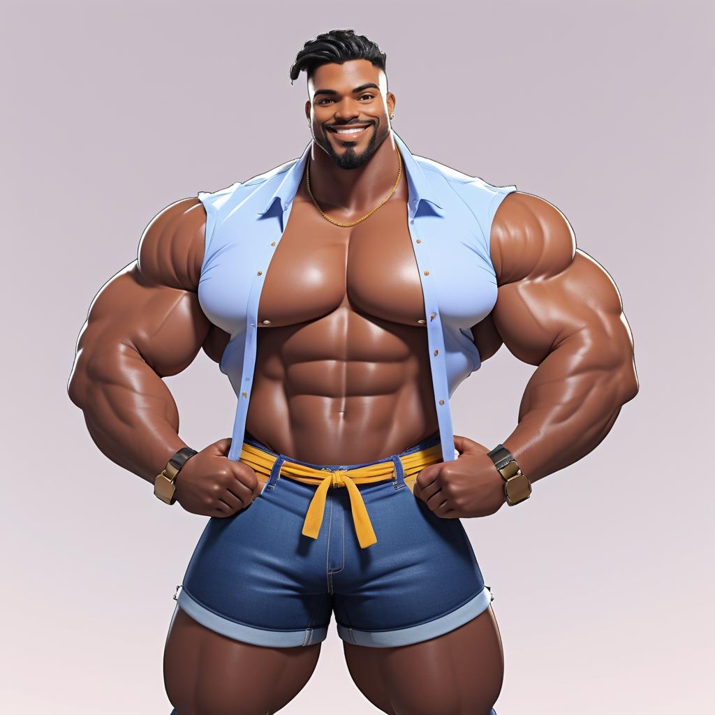 Muscular Non-Binary Character in Open Shirt