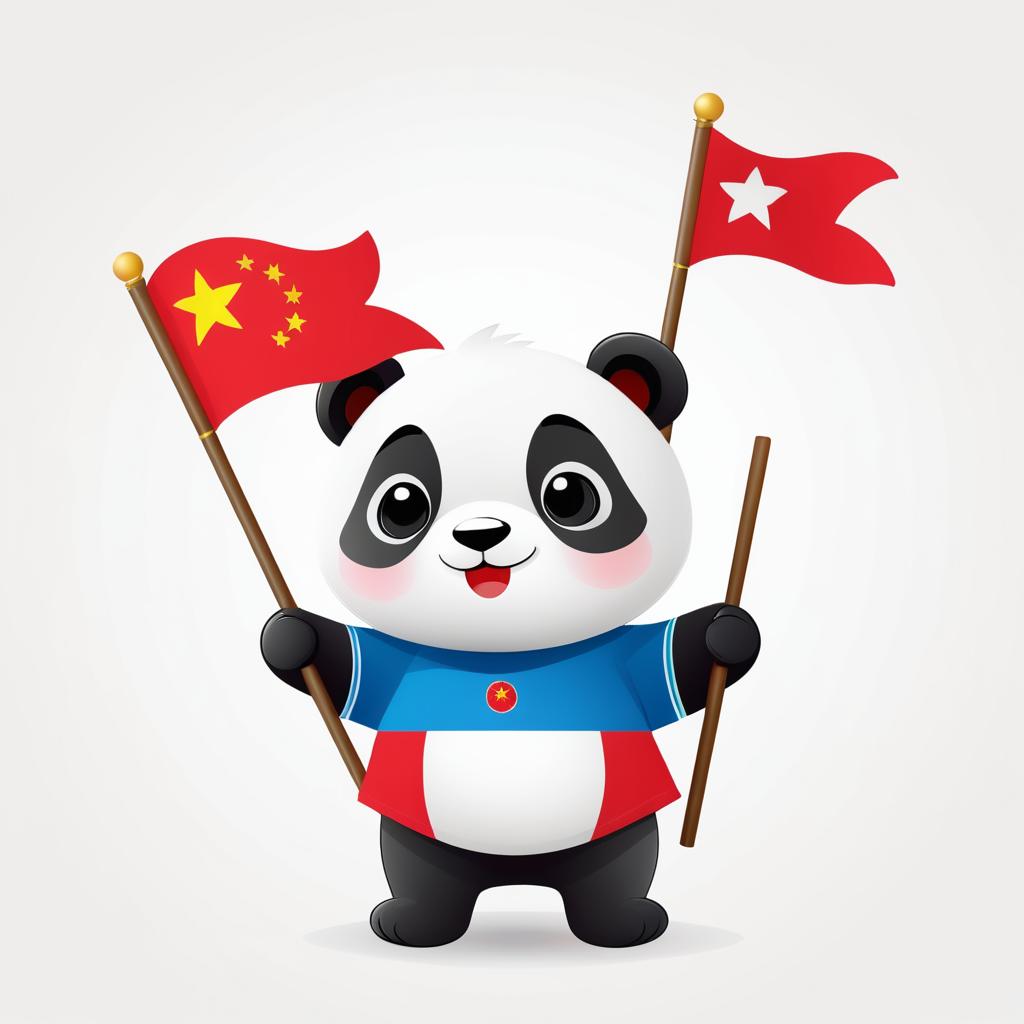 Adorable Panda with China's Flag Illustration