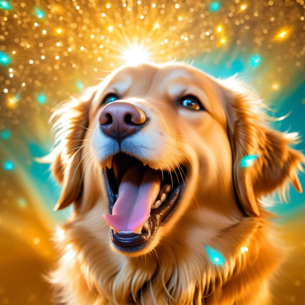 Joyful Golden Retriever with Glittery Glow