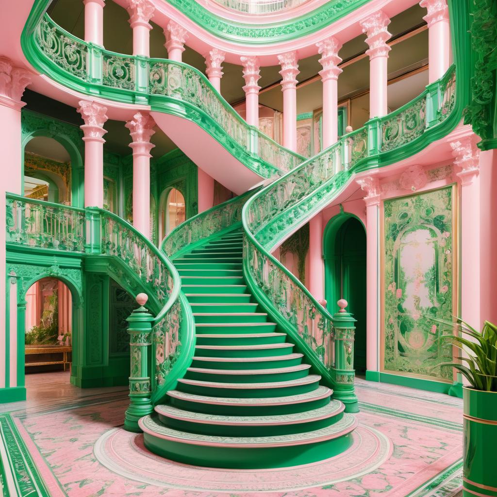 Ornate Chromolithograph of Vibrant Staircase