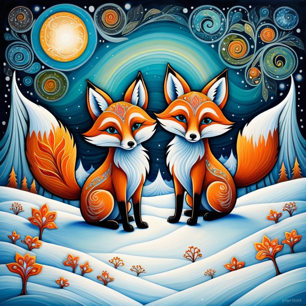 Whimsical Foxes in Snowy Dreamscape