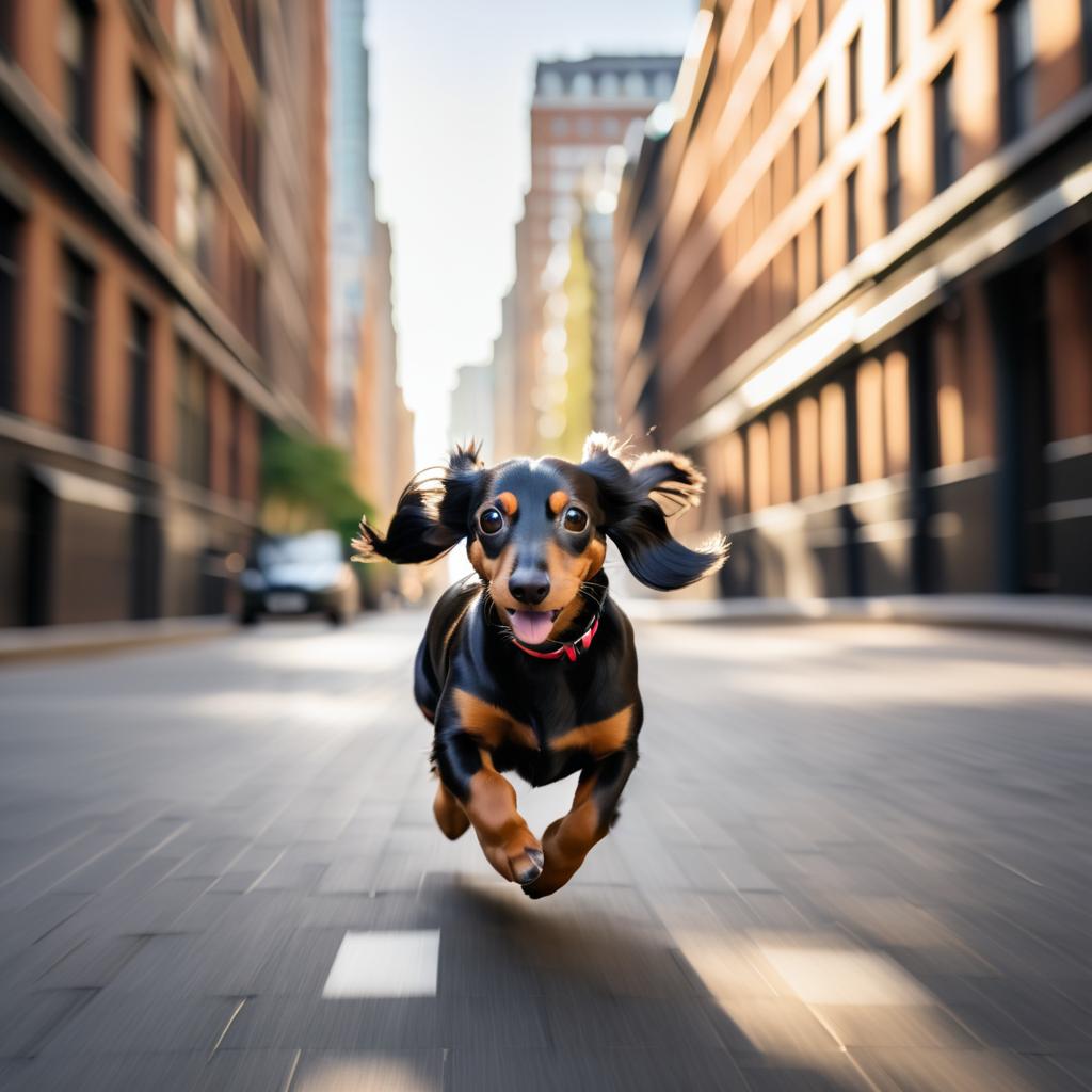 Dachshund Running in Urban Cityscape