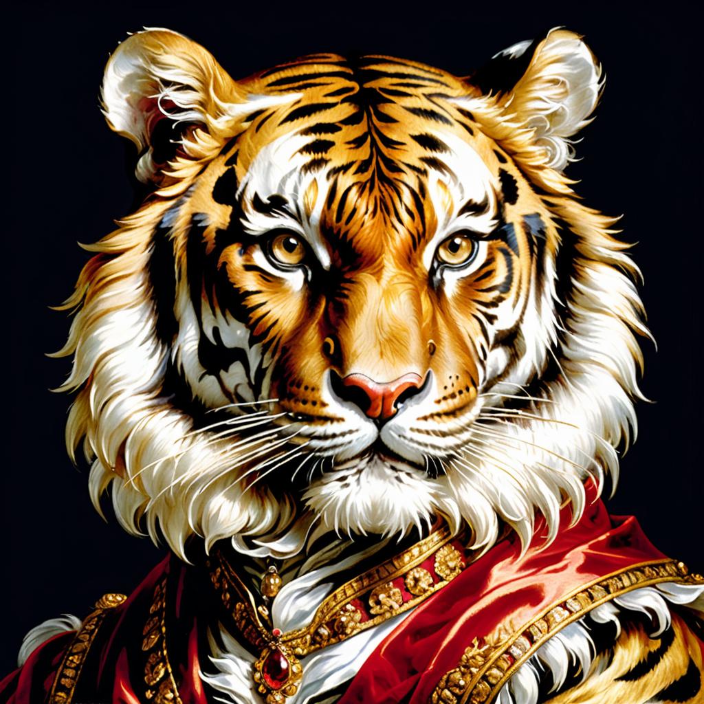 Regal Tiger Portrait with Baroque Elegance