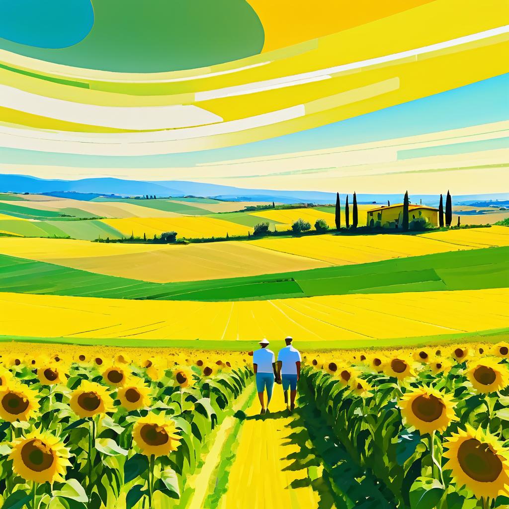 Abstract Tuscany Landscape with Sunflowers