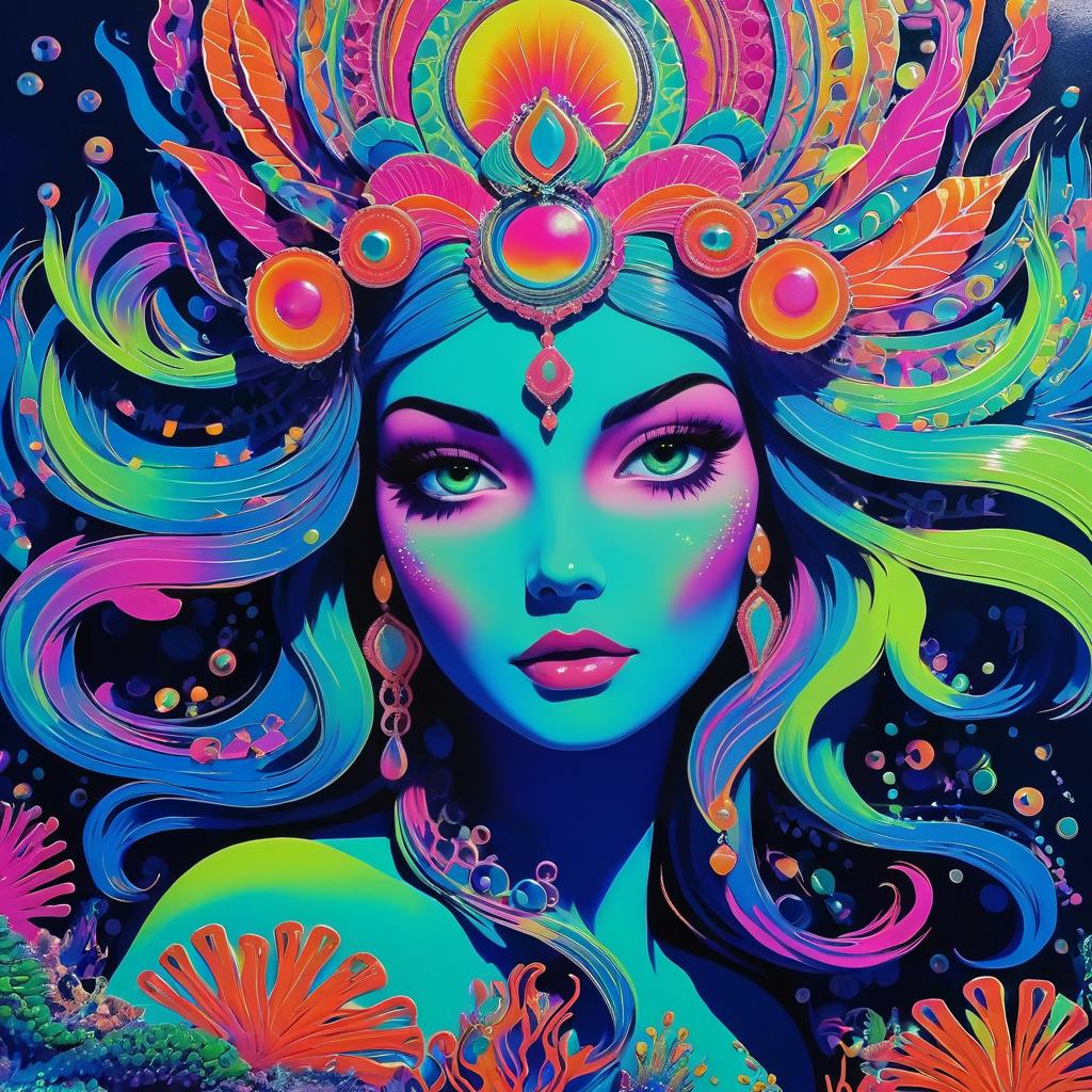 Vibrant 60s Psychedelic Mermaid Art