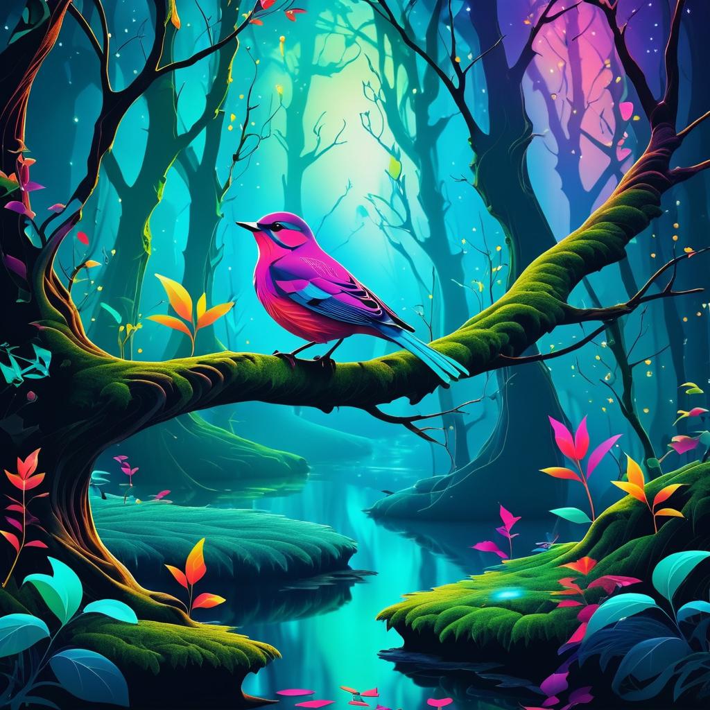 Enchanted Bird in Fantasy Forest Scene