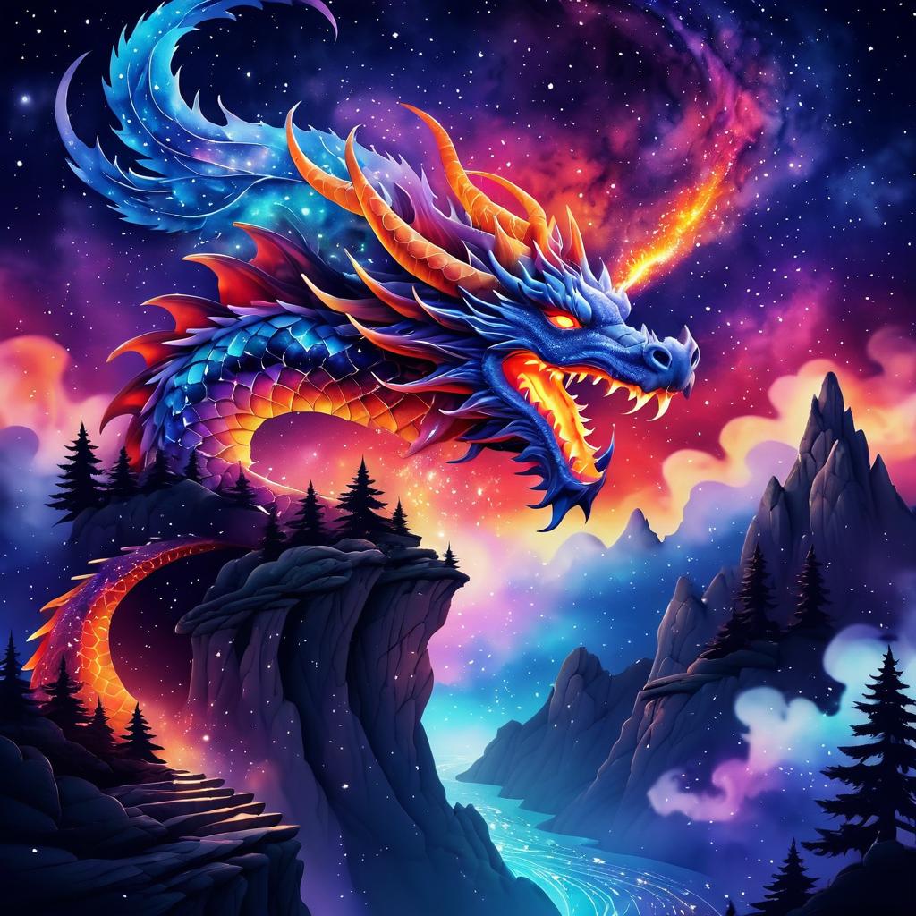 Mystical Dragon Hanging from a Cliff