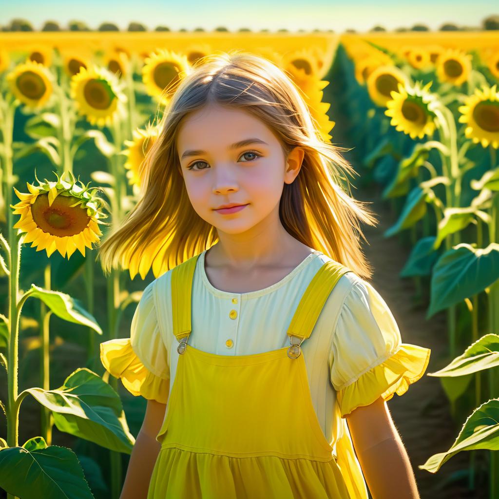 Young Girl in a Sunflower Field