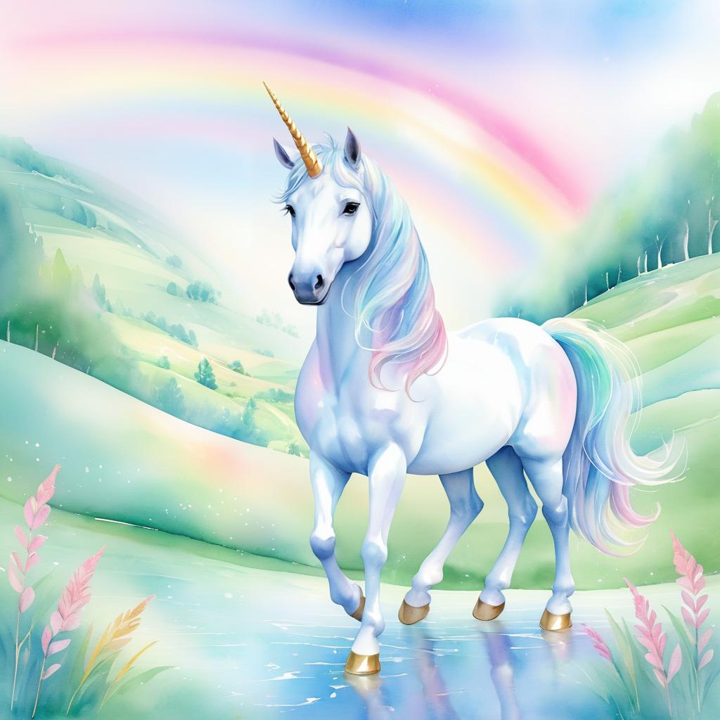 Whimsical Unicorn in a Dreamy Landscape