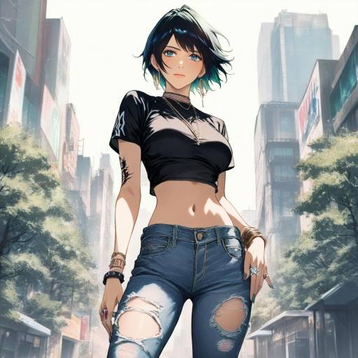 Urban Girl in Fashionable Denim Style