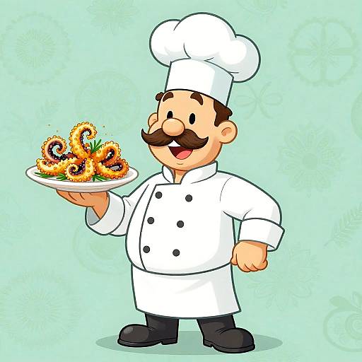 Cheerful Cartoon Chef with Calamari