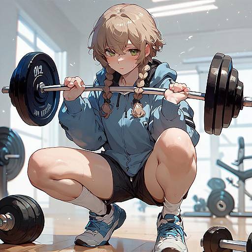 Anime Girl Weightlifting in Gym