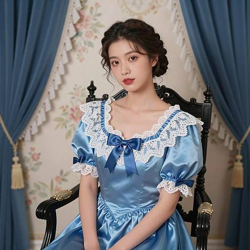 Elegant Woman in Blue Satin Dress