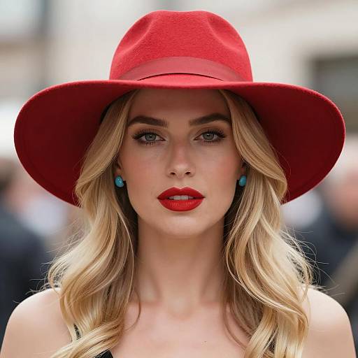 Stylish Woman with Red Hat and Lipstick
