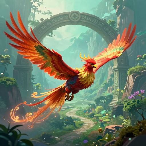 Dreamlike Phoenix Over Mystical Valley