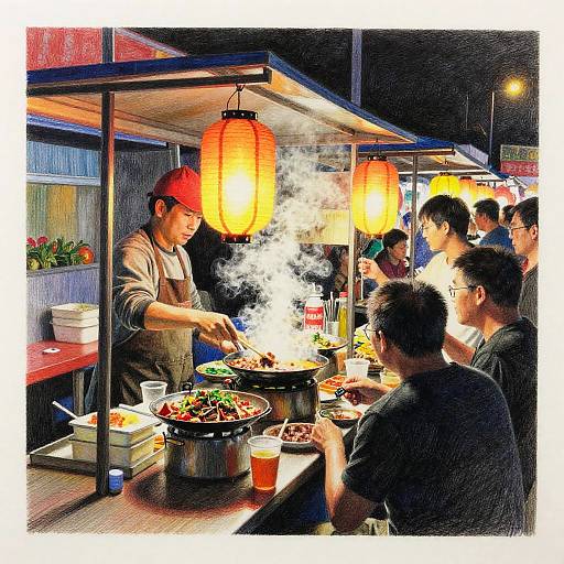 Vibrant Night Market Pencil Vendor Scene