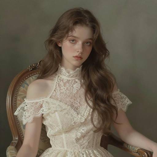 Young Woman in Lace Dress Sitting on Ornate Chair