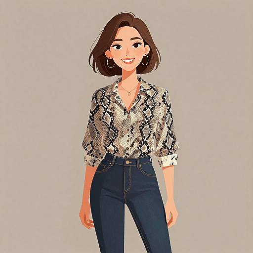 Smiling Woman in Casual Chic Outfit