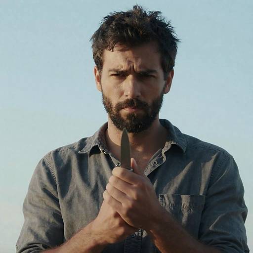 Intense Portrait of a Man with Knife