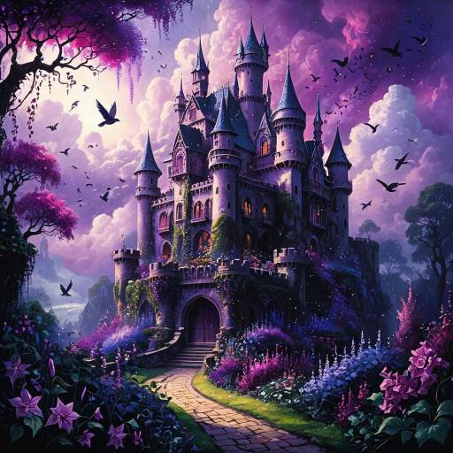 Majestic Fantasy Castle with Violet Garden