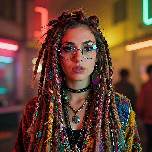 Cyberpunk Hippie Woman in Neon Stockholm