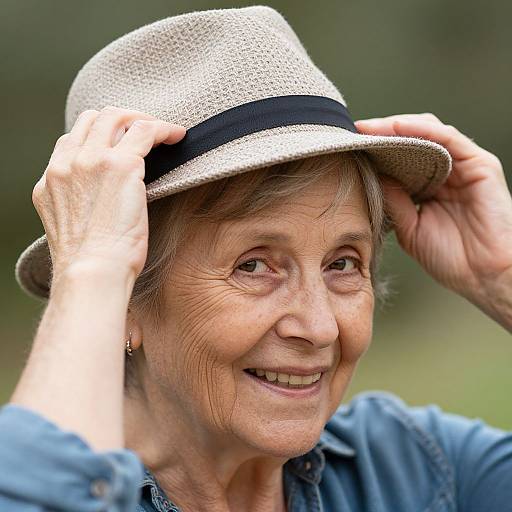 Elderly Woman Smiling with Hat