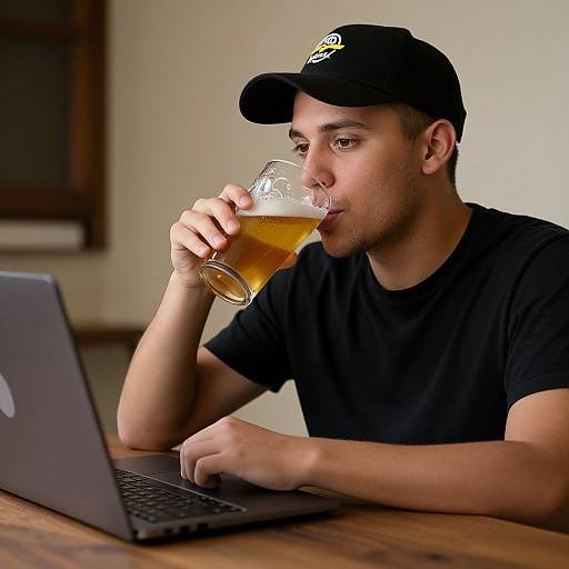 Young Man Video Calling with Beer