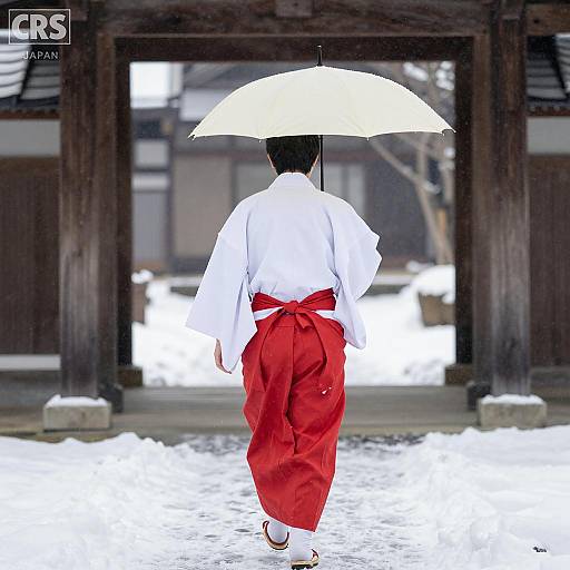Person in Traditional Japanese Attire Walking in Snow