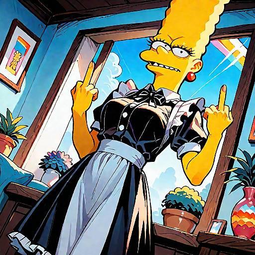 Marge Simpson in Maid Uniform Showing Double Middle Fingers