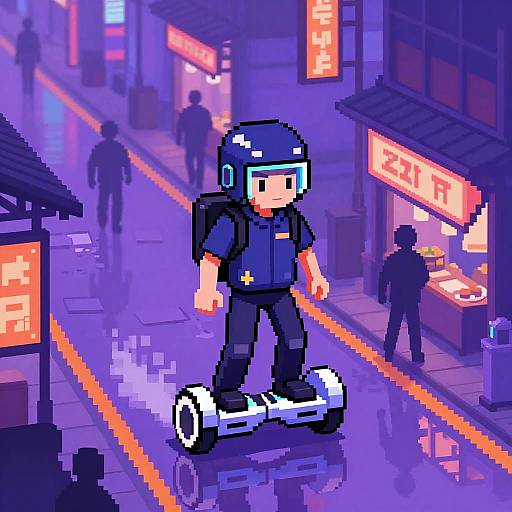 Pixel Anime Hoverboard Courier Scene