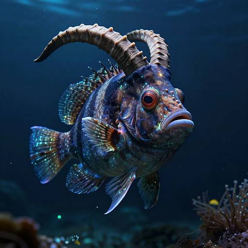 Surreal Goathead Fish in Deep Sea