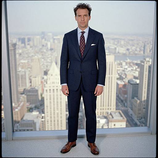 Confident Man in Navy Wool Suit