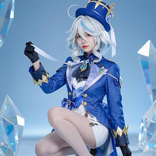 Cosplayer in Blue Military Outfit